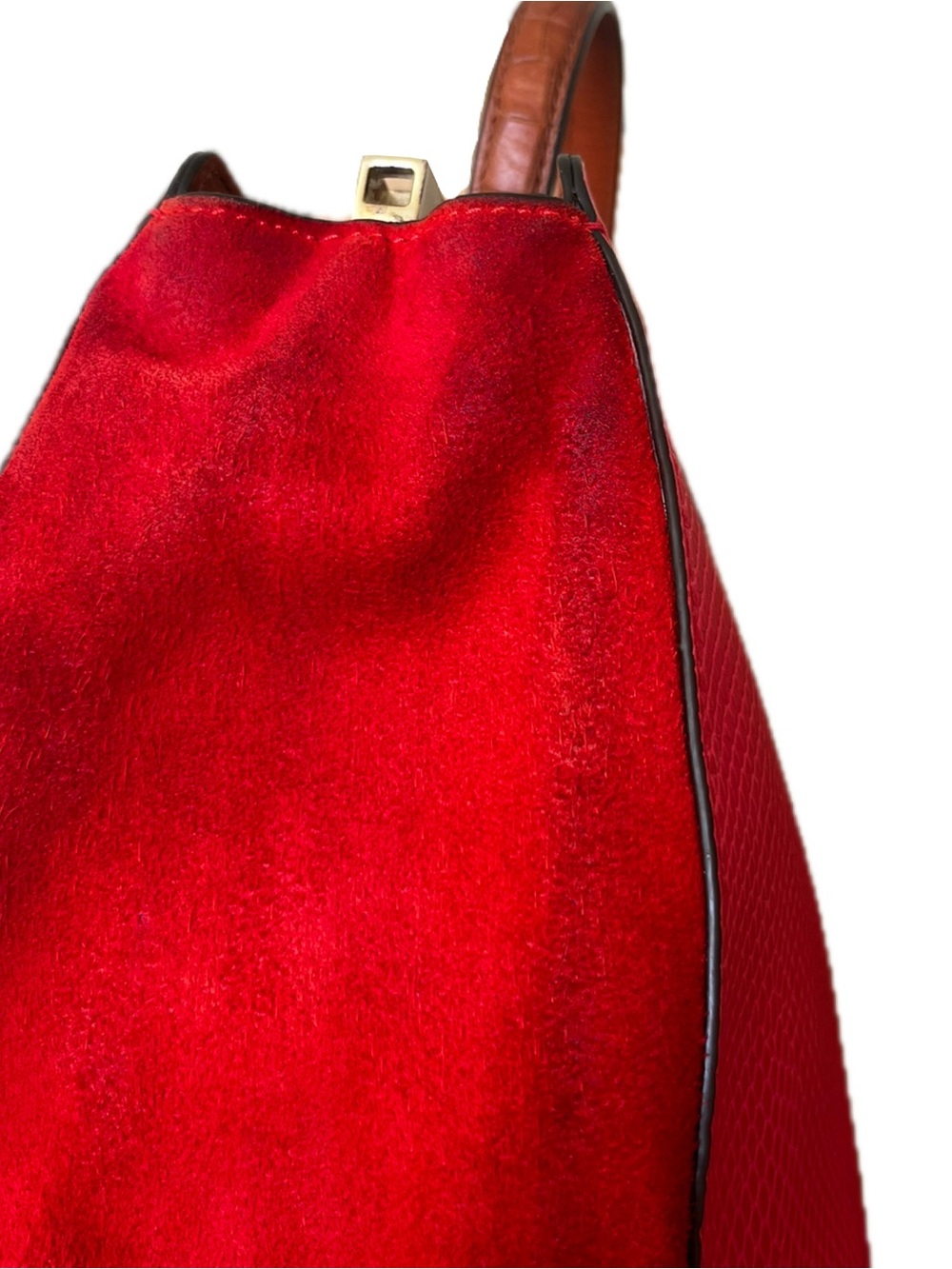 Kate Spade Angelika Prembrey Place Red Snake Embossed Leather & Suede Satchel - Picture 7 of 16